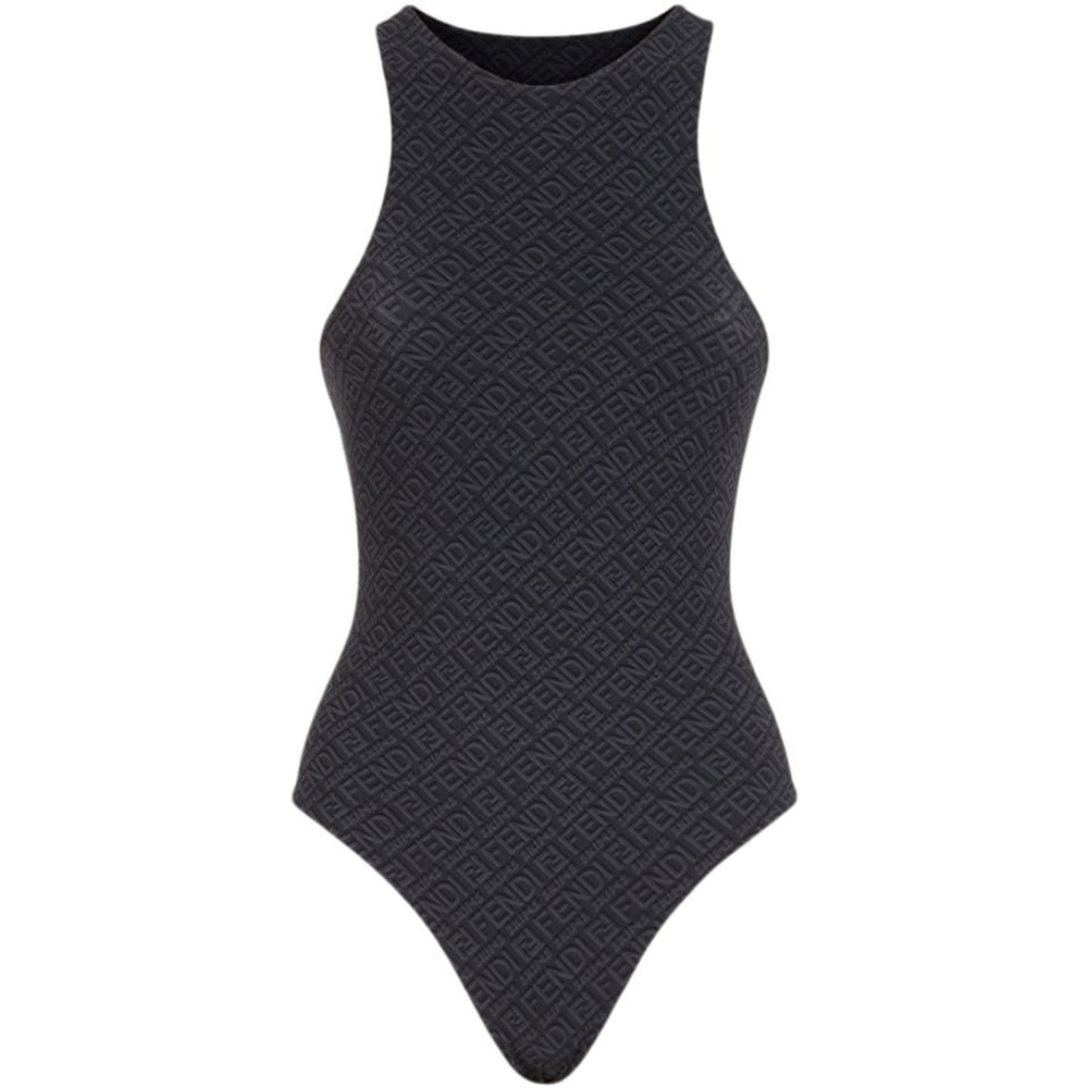 Fendi Monogram Embossed Black Logo Bodysuit